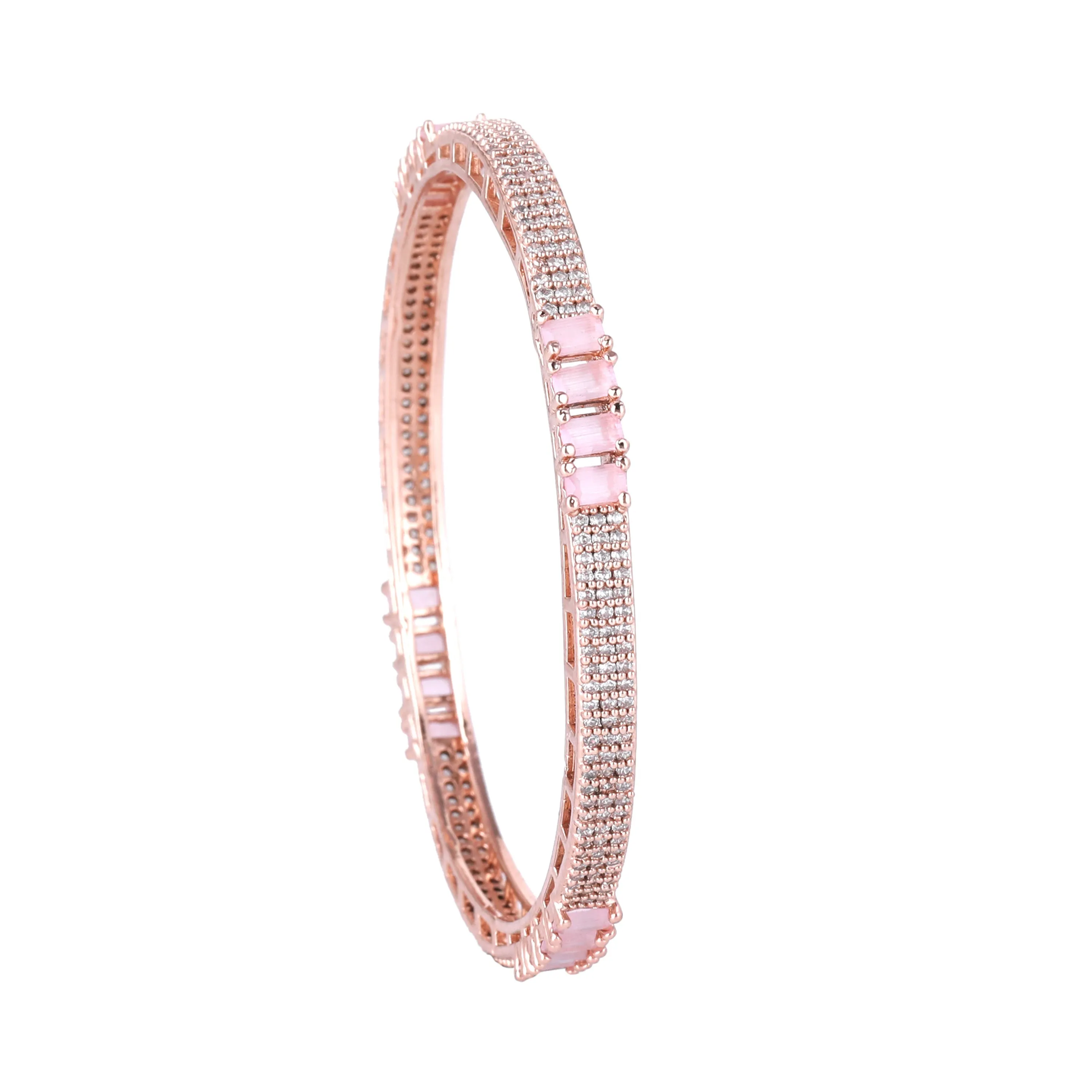 Estele Rosegold Plated Glossy Mint Pink American Diamond Bangles for Women |Available Sizes in 2:6 & 2:8| Elevate Your Style with Timeless Elegance