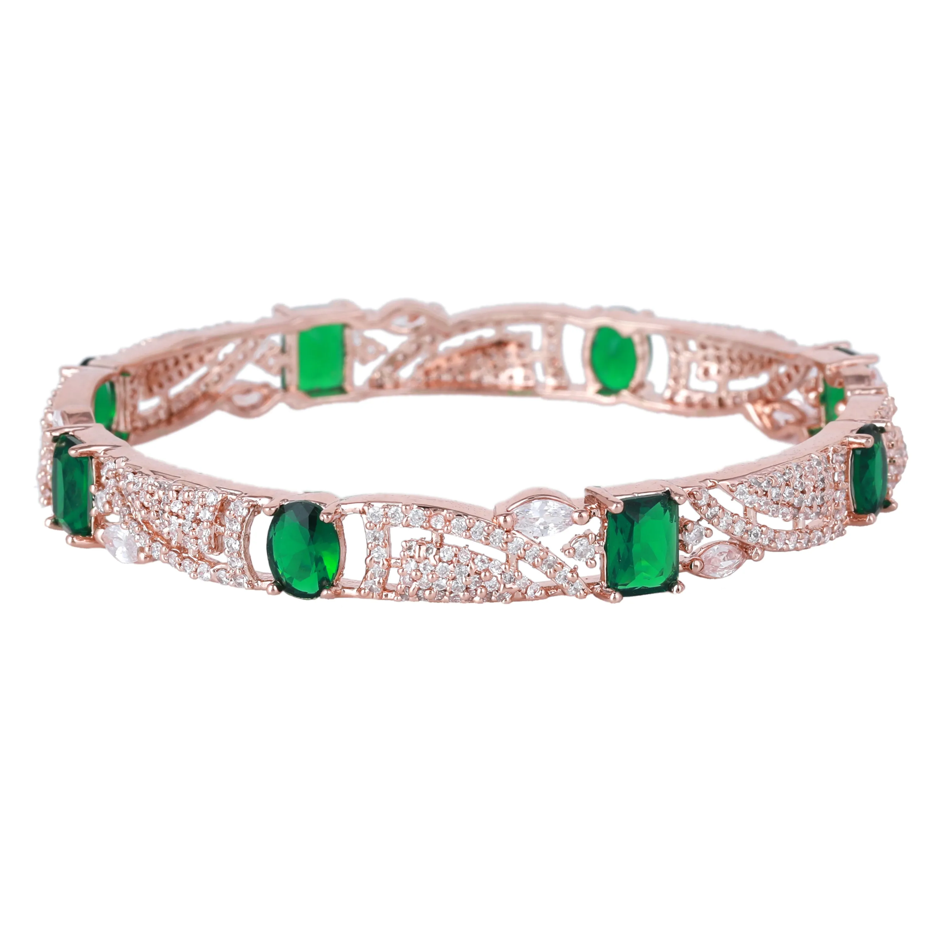 Estele Rosegold Plated Luxurious Green American Diamond Bangles |Available in 2:4, 2:6 & 2:8 Sizes|Perfect Blend of Glamour & Elegance for Women