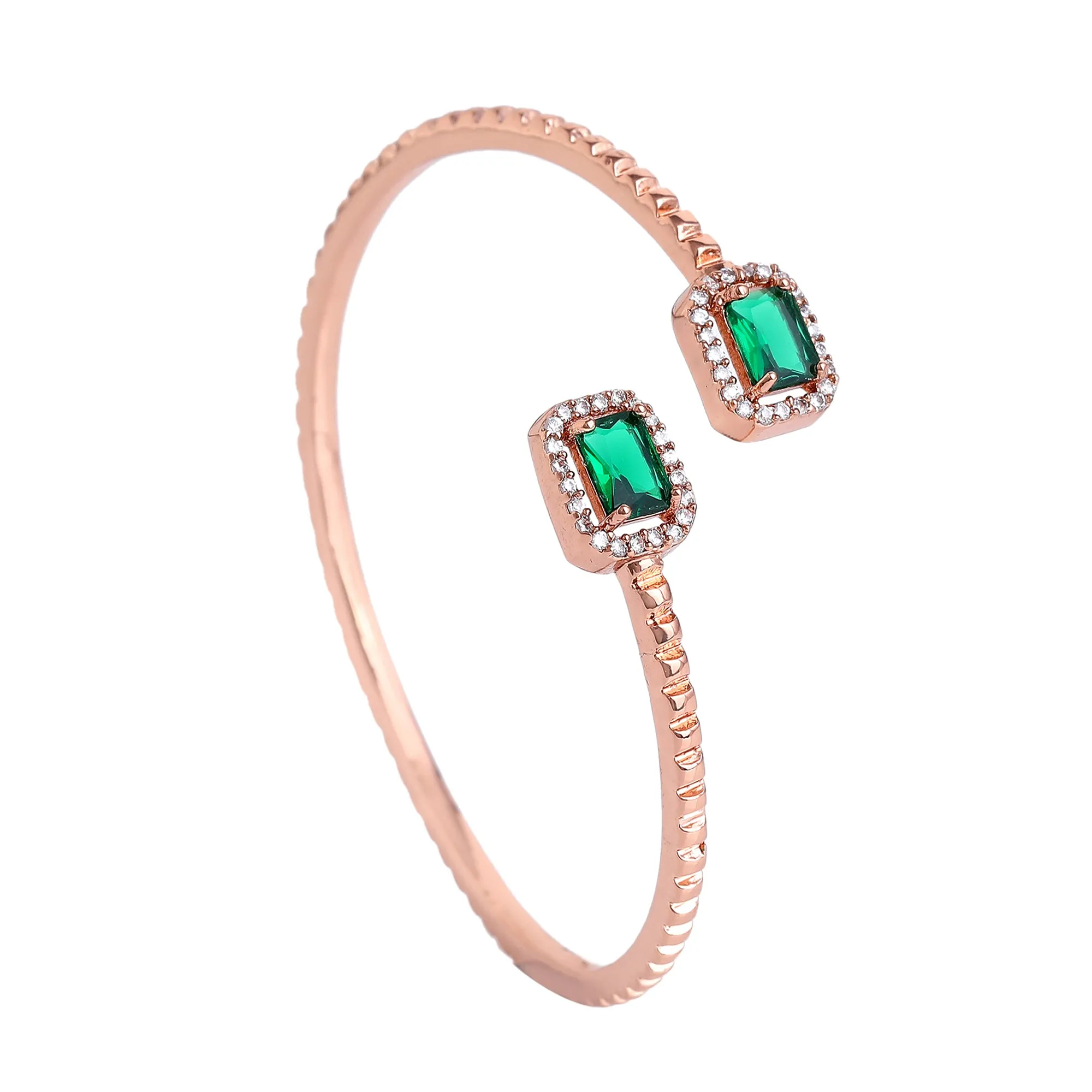 Estele Rosegold Plated Minimalist Lightweight Kada Bracelet with Dazzling Green Diamonds|Beautiful Jewelry for Women