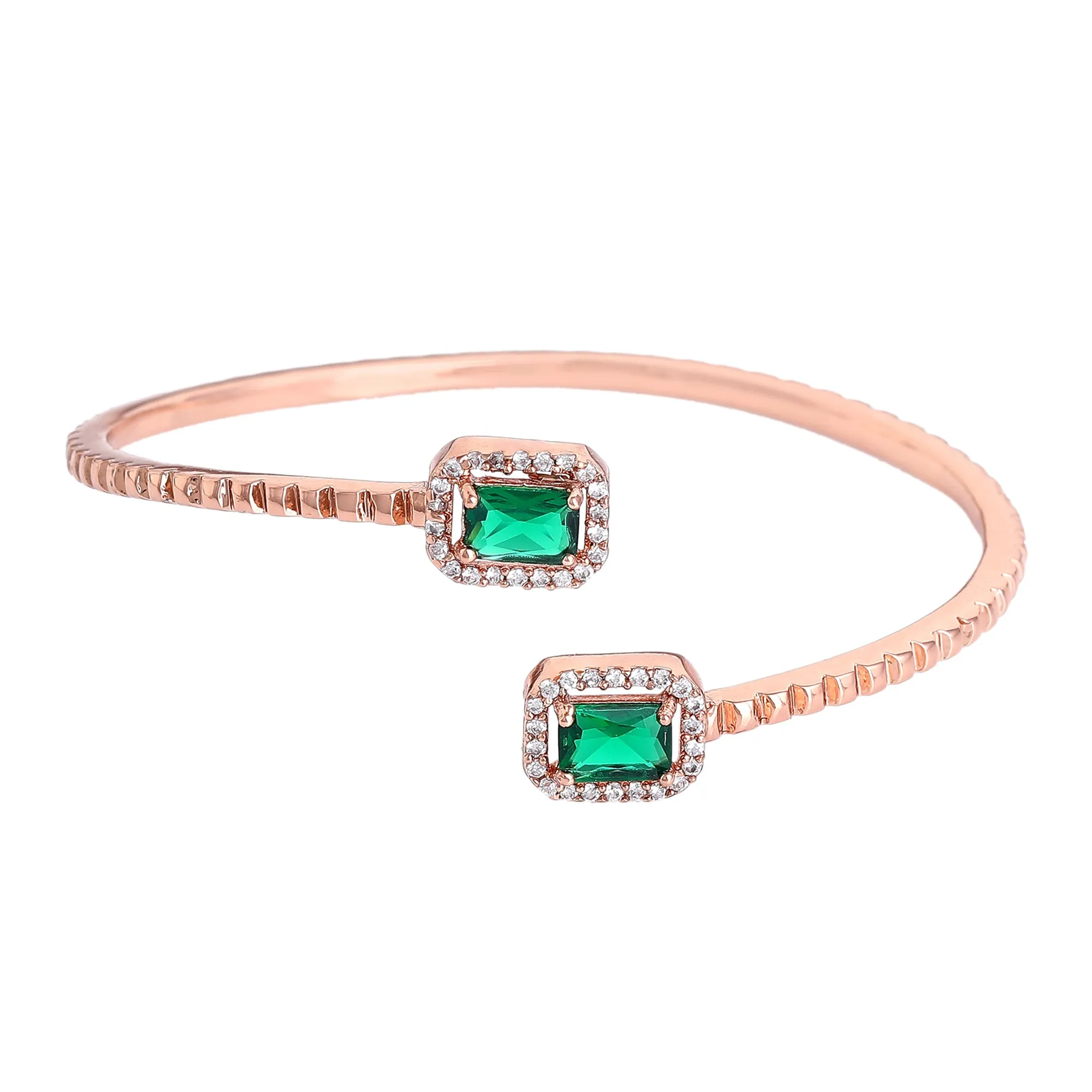 Estele Rosegold Plated Minimalist Lightweight Kada Bracelet with Dazzling Green Diamonds|Beautiful Jewelry for Women