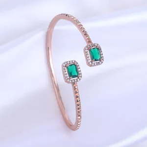 Estele Rosegold Plated Minimalist Lightweight Kada Bracelet with Dazzling Green Diamonds|Beautiful Jewelry for Women