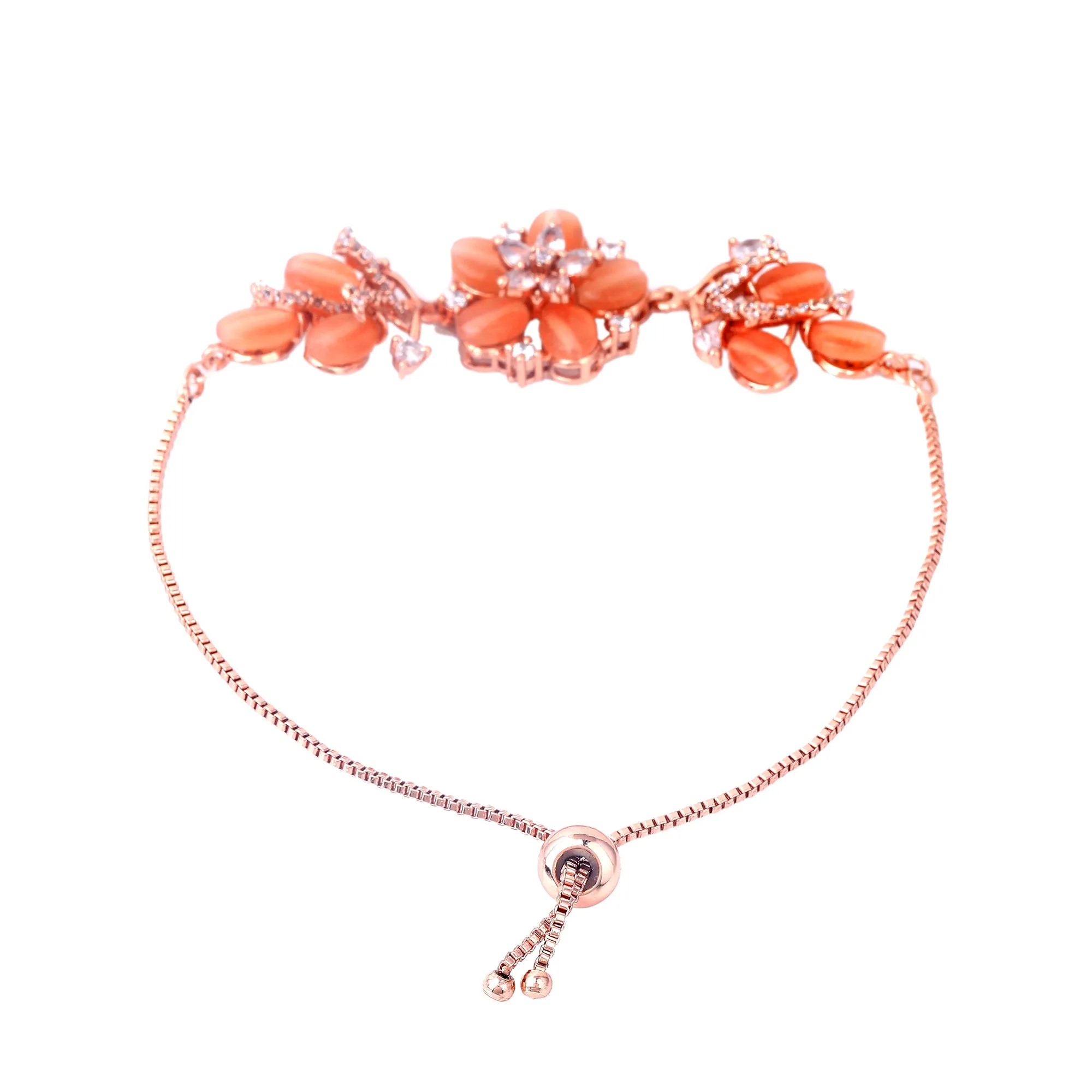 Estele Rosegold Plated Mint Orange Beads Accented Adjustable Floral Varya Bracelet|A Stylish Ornament for Trendy Women