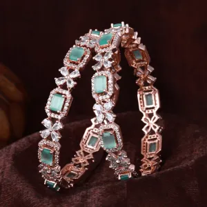 Estele Rosegold Plated Stunning Mint Green American Diamond Bangles|Available in 2:4, 2:6, & 2:8 Sizes|Perfect Blend of Glamour & Elegance for Women