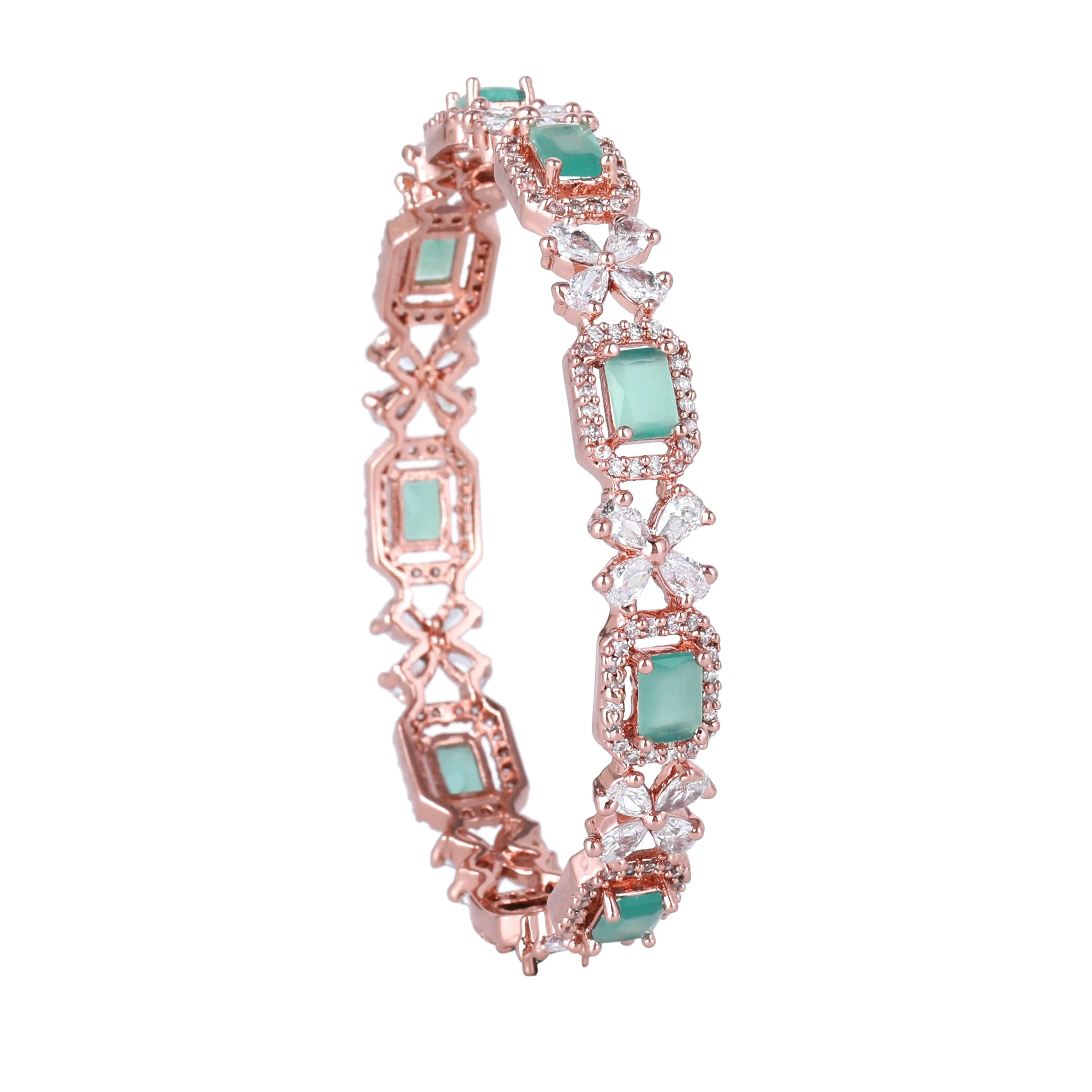 Estele Rosegold Plated Stunning Mint Green American Diamond Bangles|Available in 2:4, 2:6, & 2:8 Sizes|Perfect Blend of Glamour & Elegance for Women