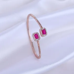 Estele Rosegold Plated Stylish & Modern Lightweight Kada Bracelet with Shining Ruby American Diamond|Timeless Elegance for Women
