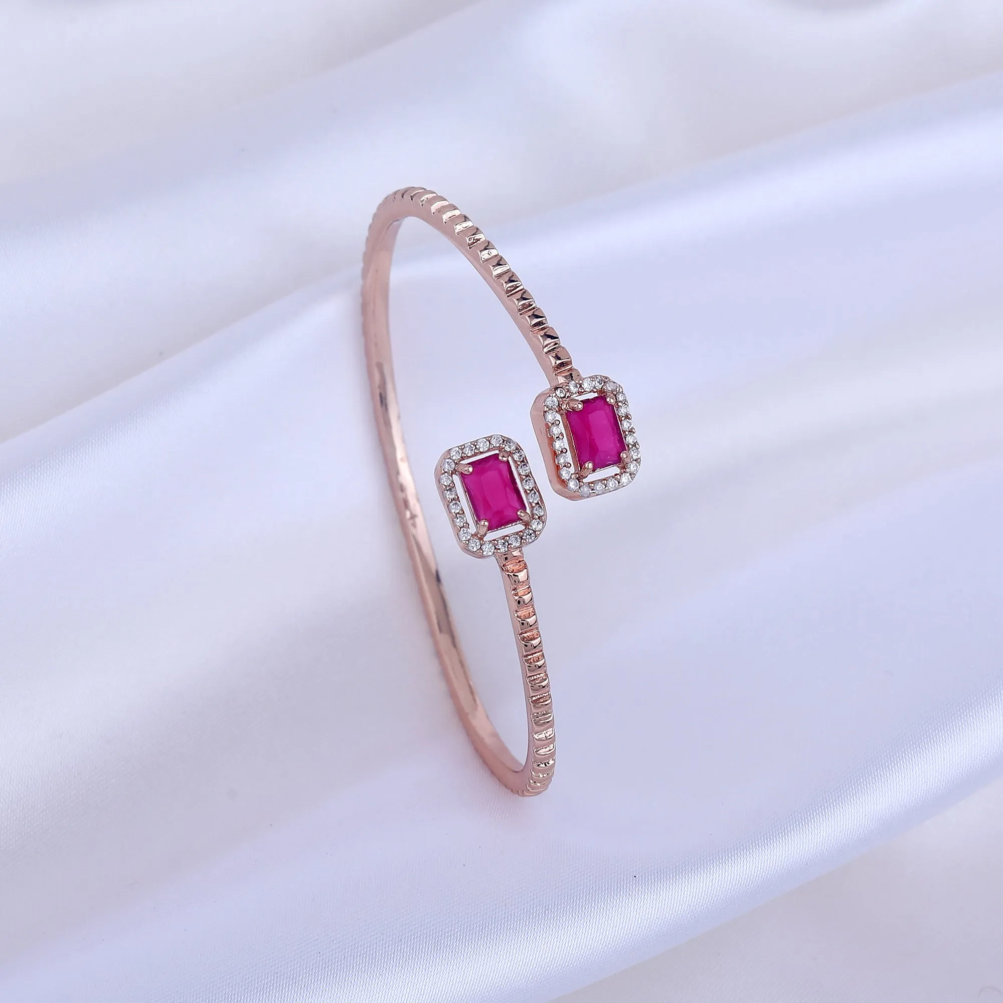 Estele Rosegold Plated Stylish & Modern Lightweight Kada Bracelet with Shining Ruby American Diamond|Timeless Elegance for Women