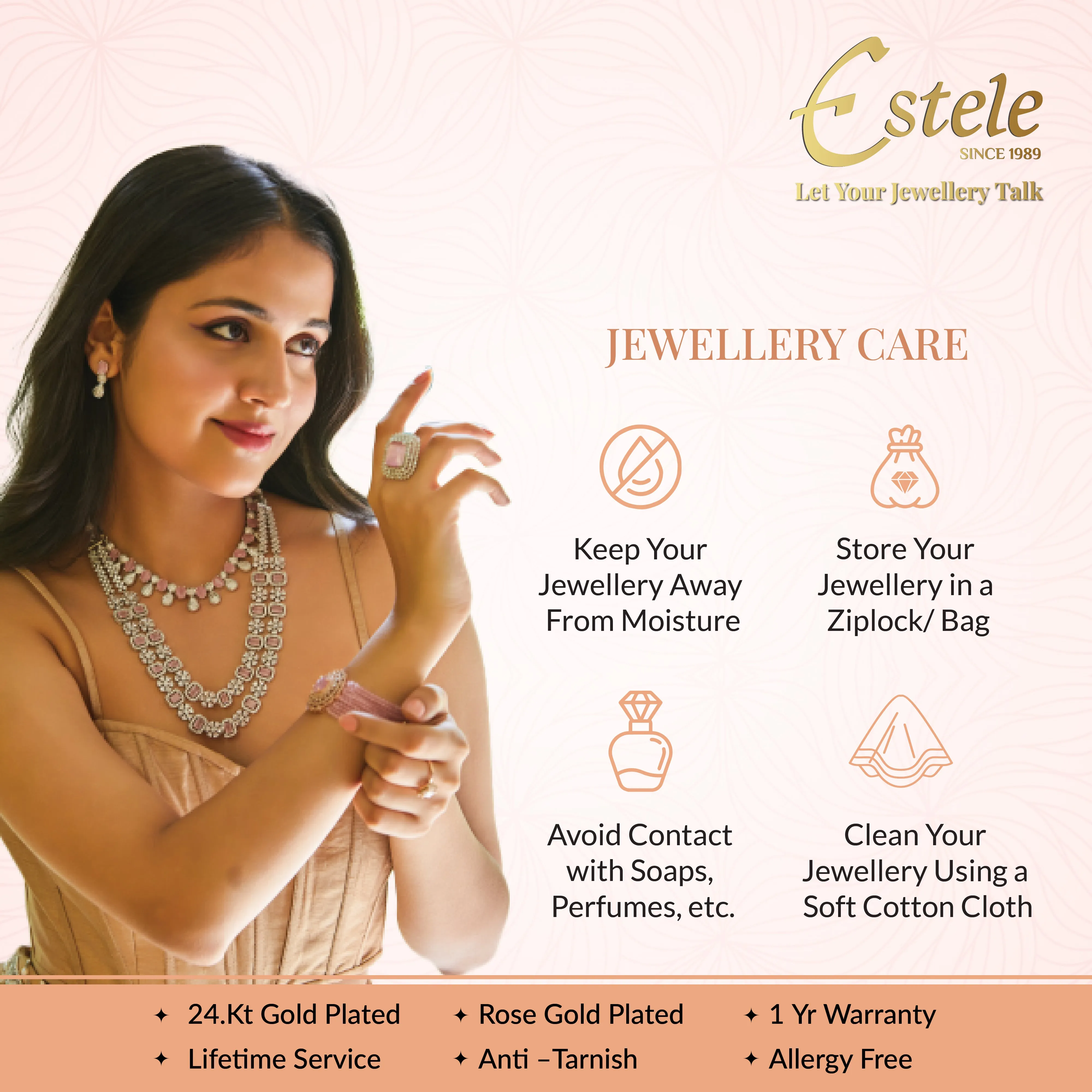 Estele Rosegold Plated Stylish Floral Designer Ruby Beaded Flexible Varya Bracelet|A Minimalist Accessory for Women