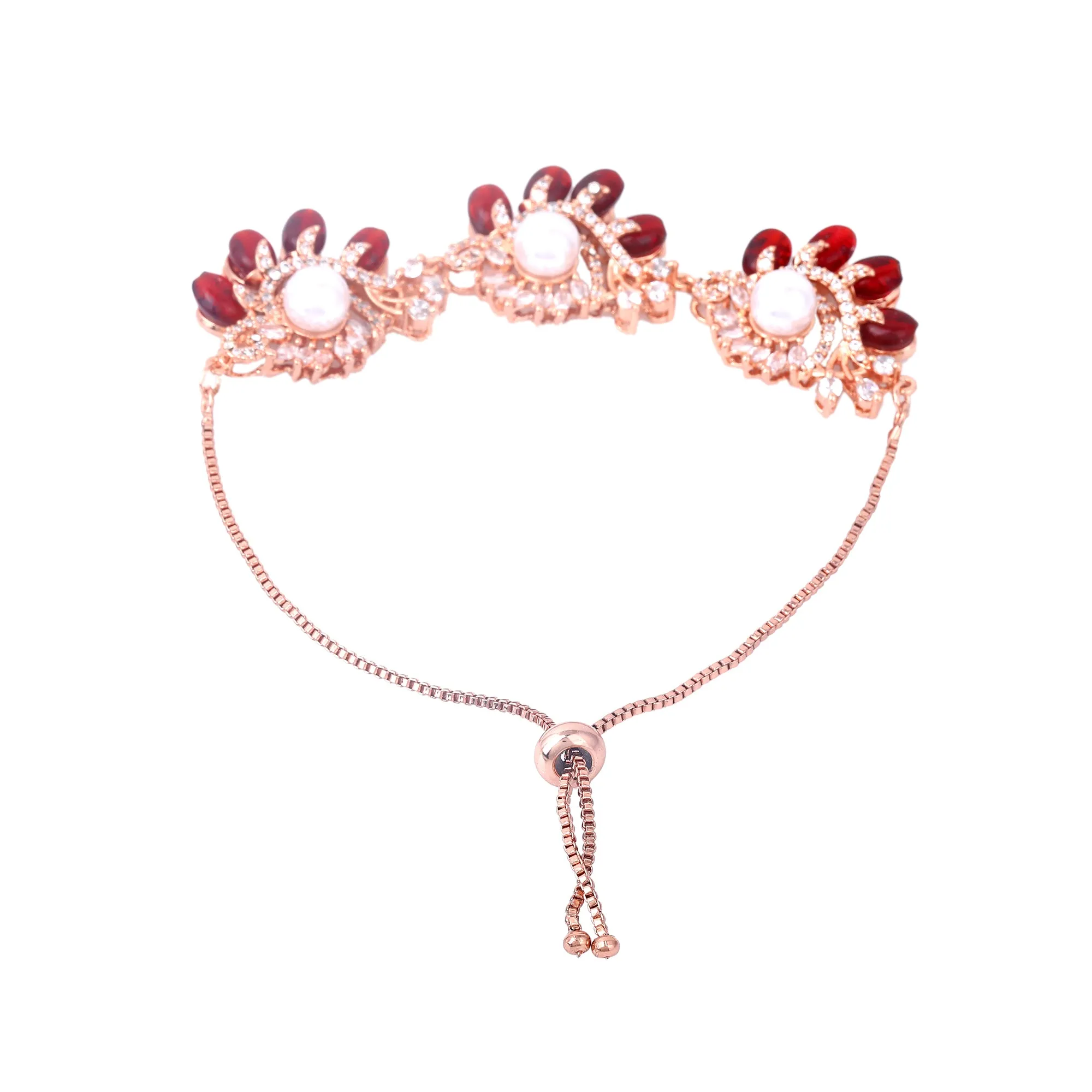 Estele Rosegold Plated Stylish Floral Designer Ruby Beaded Flexible Varya Bracelet|A Minimalist Accessory for Women