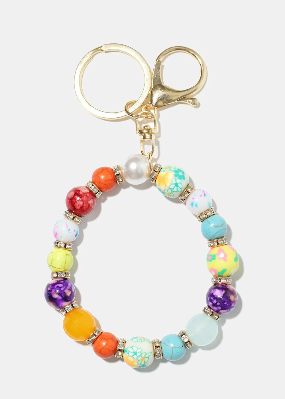 Floral Bead Keychain Bracelet