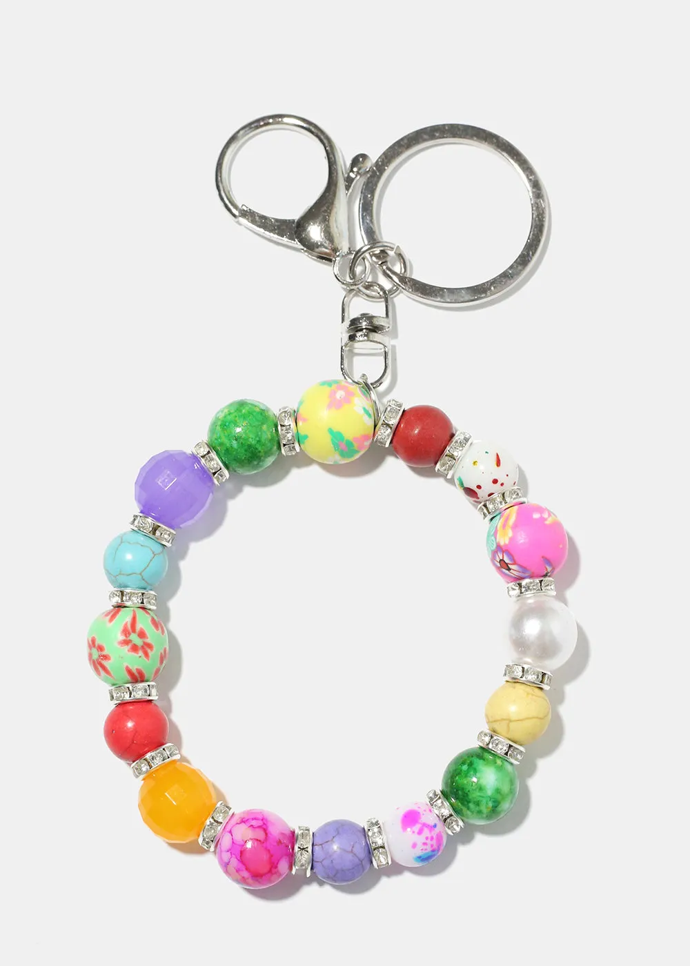 Floral Bead Keychain Bracelet