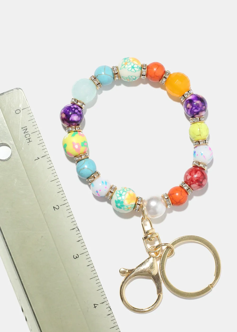 Floral Bead Keychain Bracelet