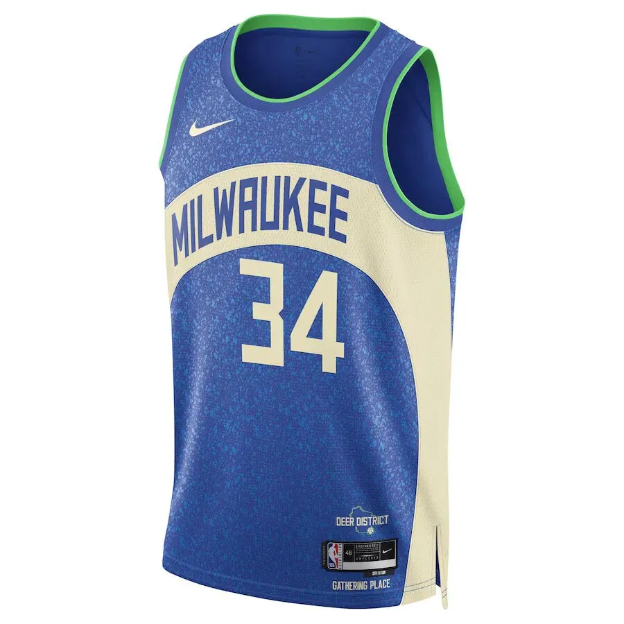 football club posters Regata NBA Milwaukee Bucks Nike City Edition 23/24 Swingman Jersey Giannis Antetokounmpo 34