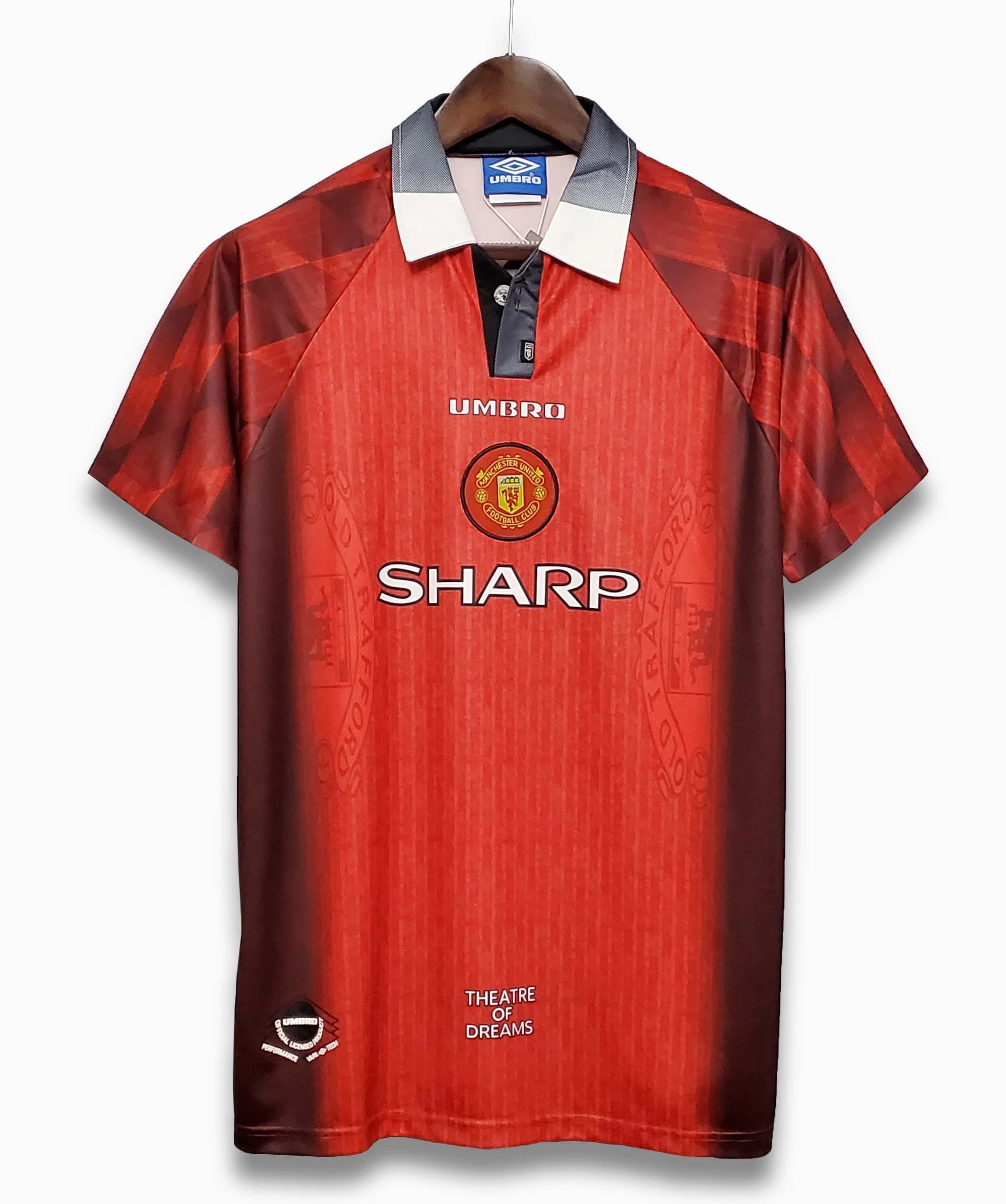football club water bottles Camisa Manchester I 96/97 - Verso - Retr