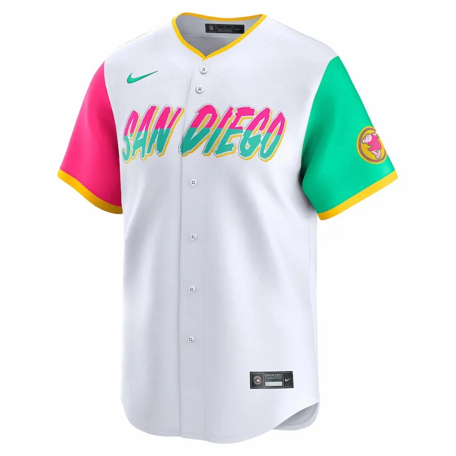 football fan face paint Camisa MLB San Diego Padres Nike City Connect Torcedor Masculina Branca