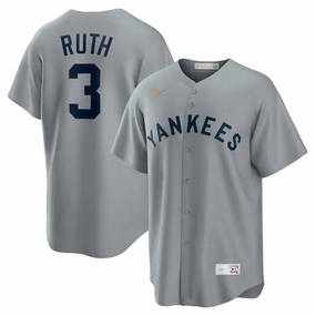 football stadium merchandise Camisa MLB New York Yankees Nike Away Cooperstown Collection Torcedor Masculina Cinza Babe Ruth 3 football fan cushions
