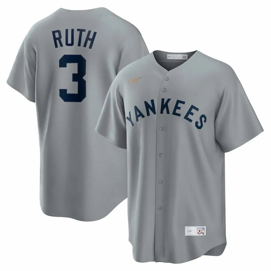 football stadium merchandise Camisa MLB New York Yankees Nike Away Cooperstown Collection Torcedor Masculina Cinza Babe Ruth 3 football fan cushions
