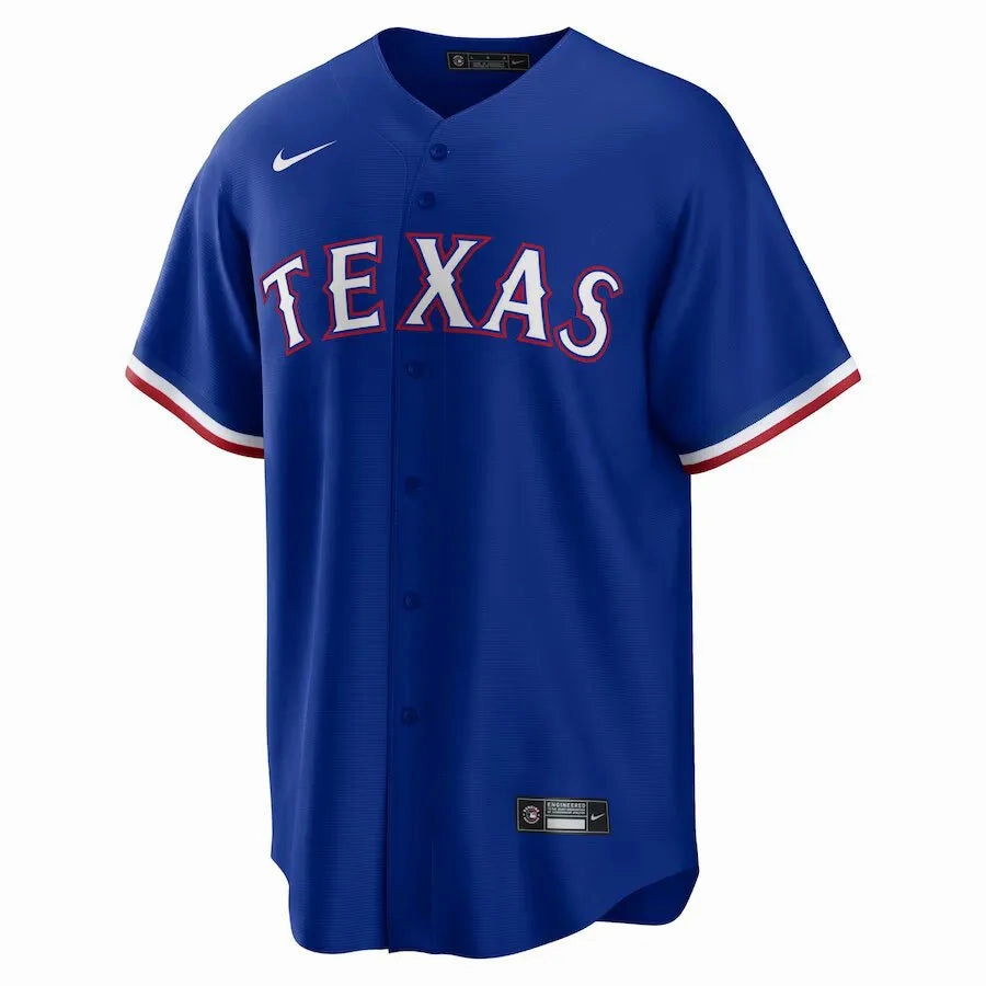 football supporters gear Camisa MLB Texas Rangers II Nike Torcedor Masculina Azul Jacob deGrom 48