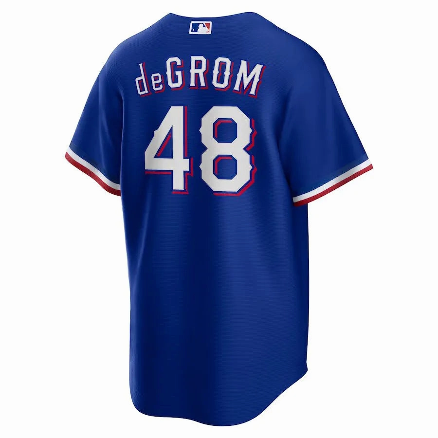 football supporters gear Camisa MLB Texas Rangers II Nike Torcedor Masculina Azul Jacob deGrom 48
