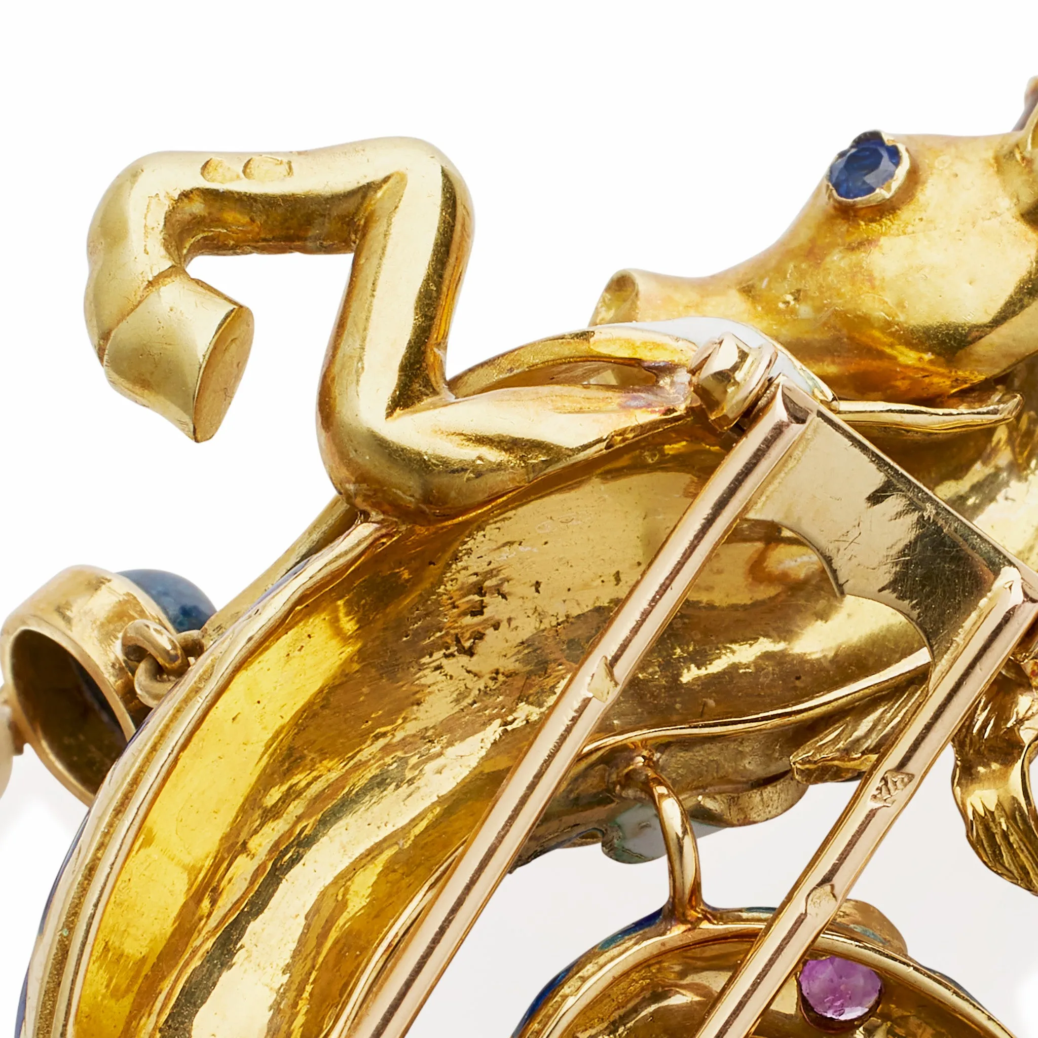 French 1960s Enamel and Gem-set Sea Unicorn Brooch, Jean Thierry Bondt