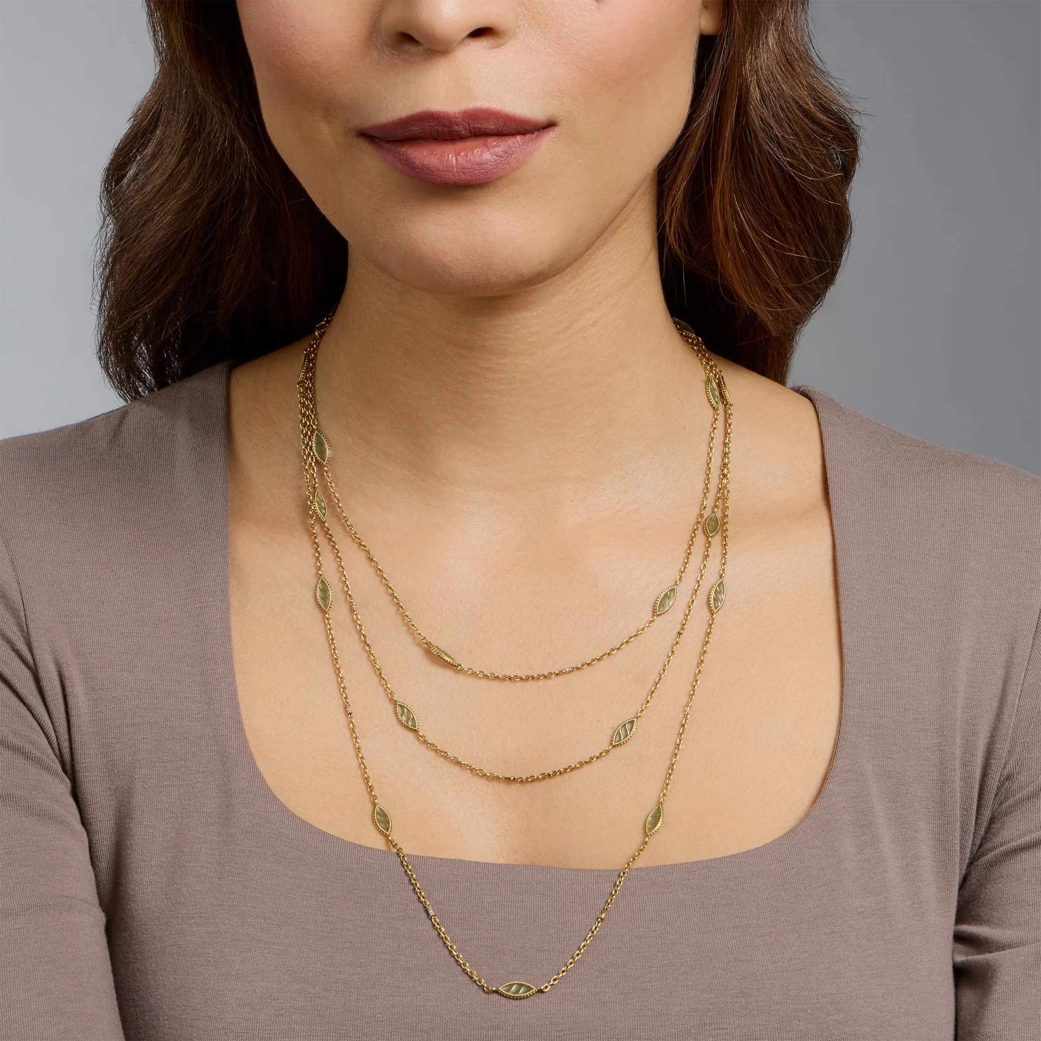 French Art Nouveau 18K Gold and Plique--jour Enamel Longchain Necklace