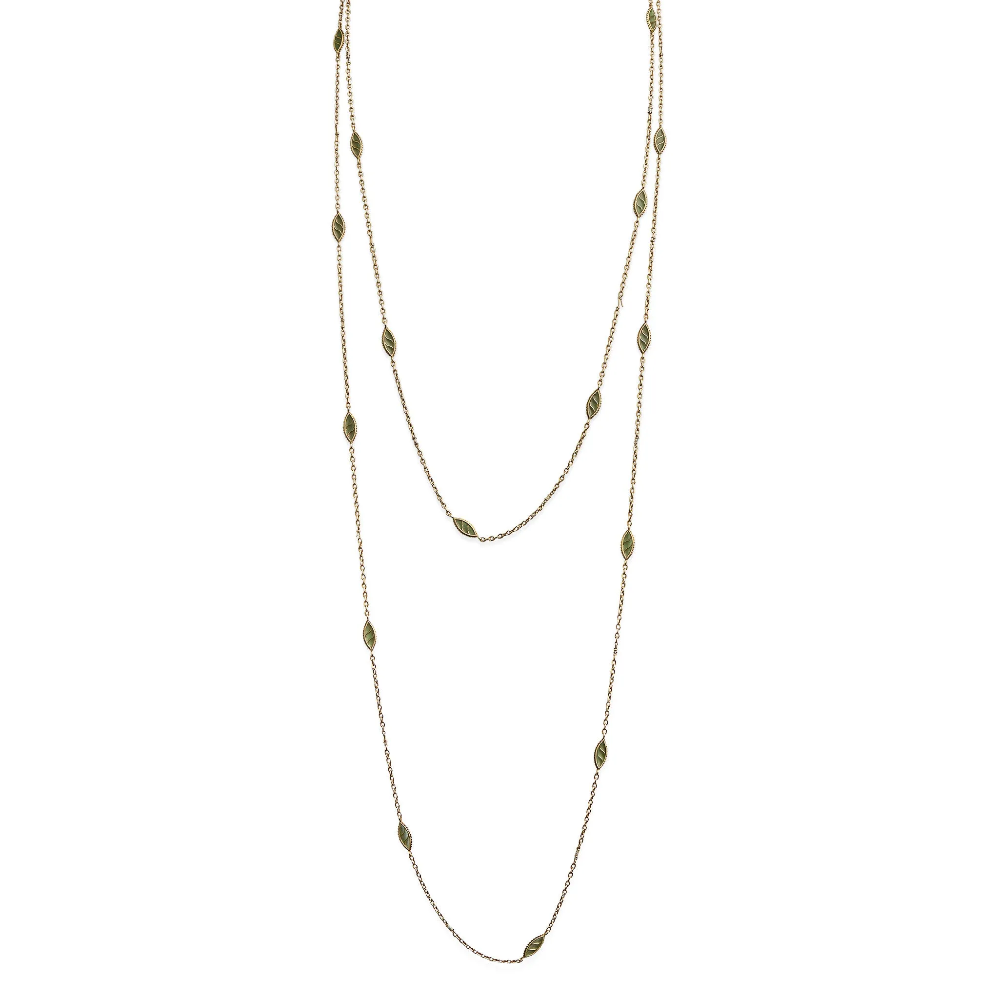 French Art Nouveau 18K Gold and Plique--jour Enamel Longchain Necklace