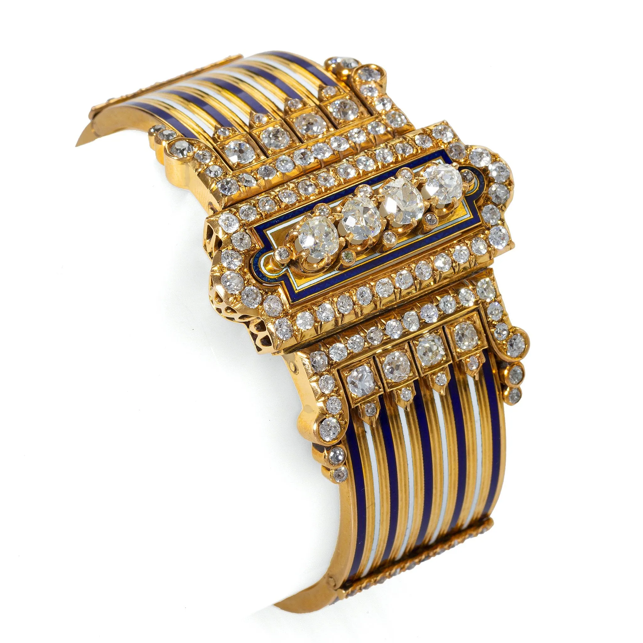 French Diamond and Enamel Jarretire Bangle Bracelet