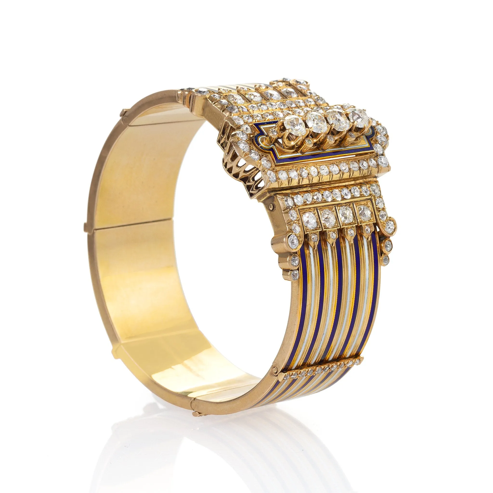French Diamond and Enamel Jarretire Bangle Bracelet