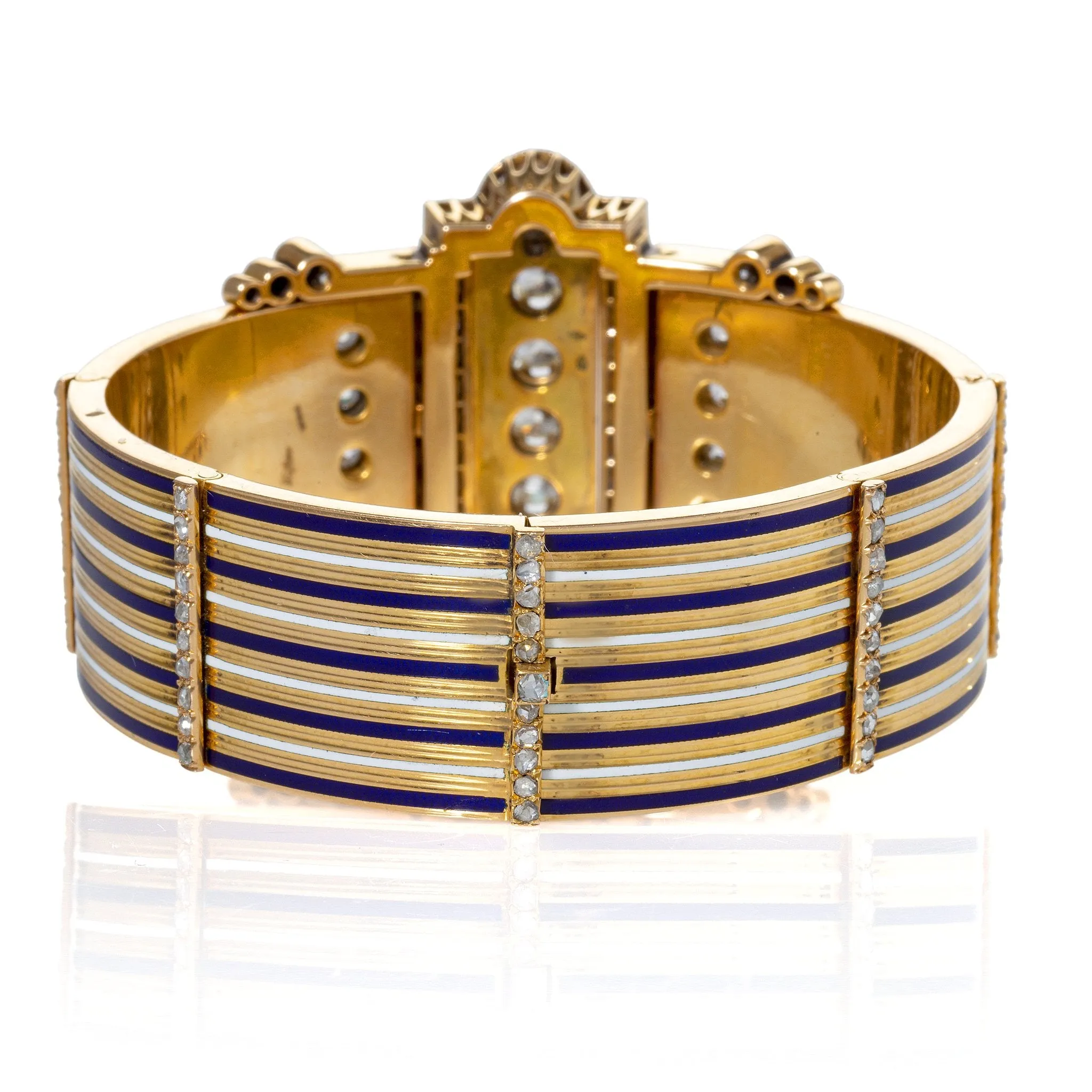 French Diamond and Enamel Jarretire Bangle Bracelet