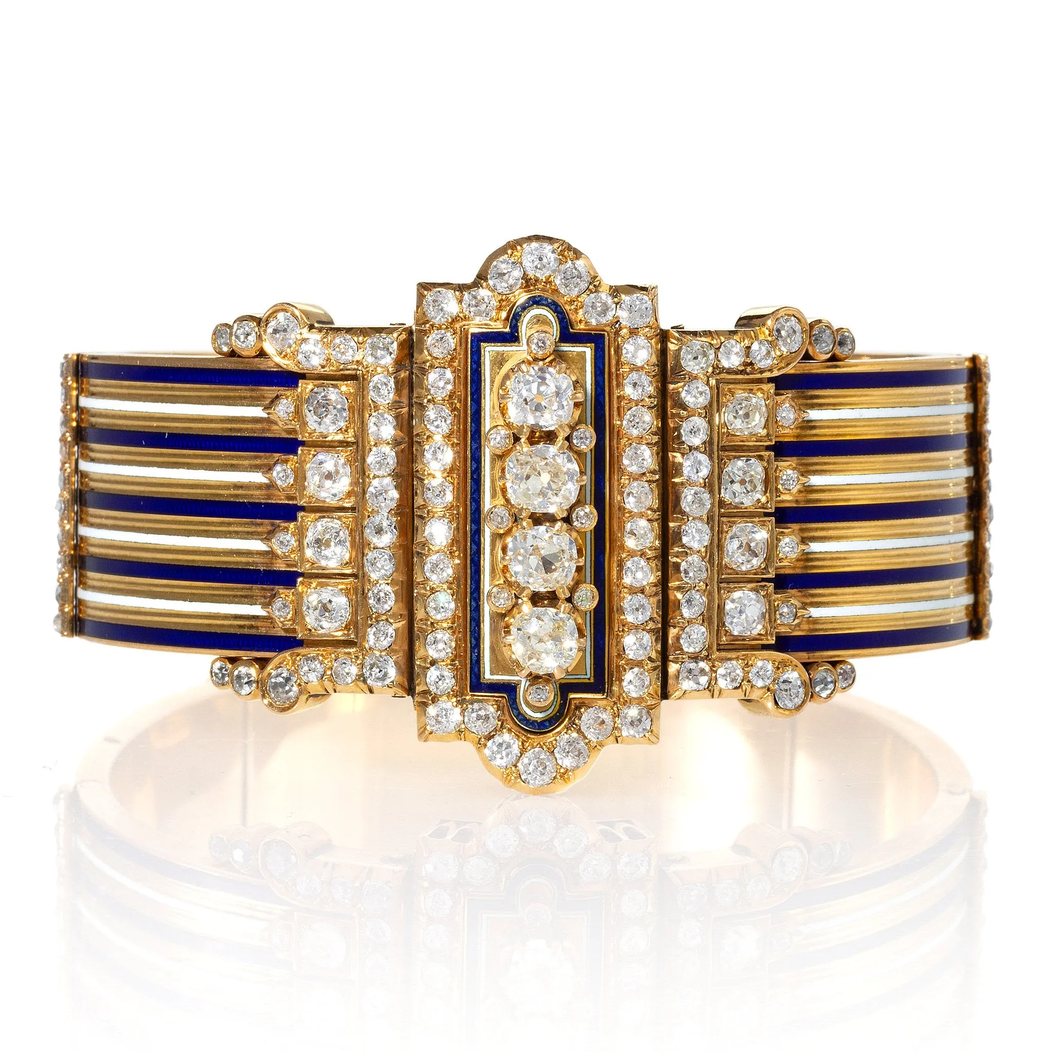 French Diamond and Enamel Jarretire Bangle Bracelet
