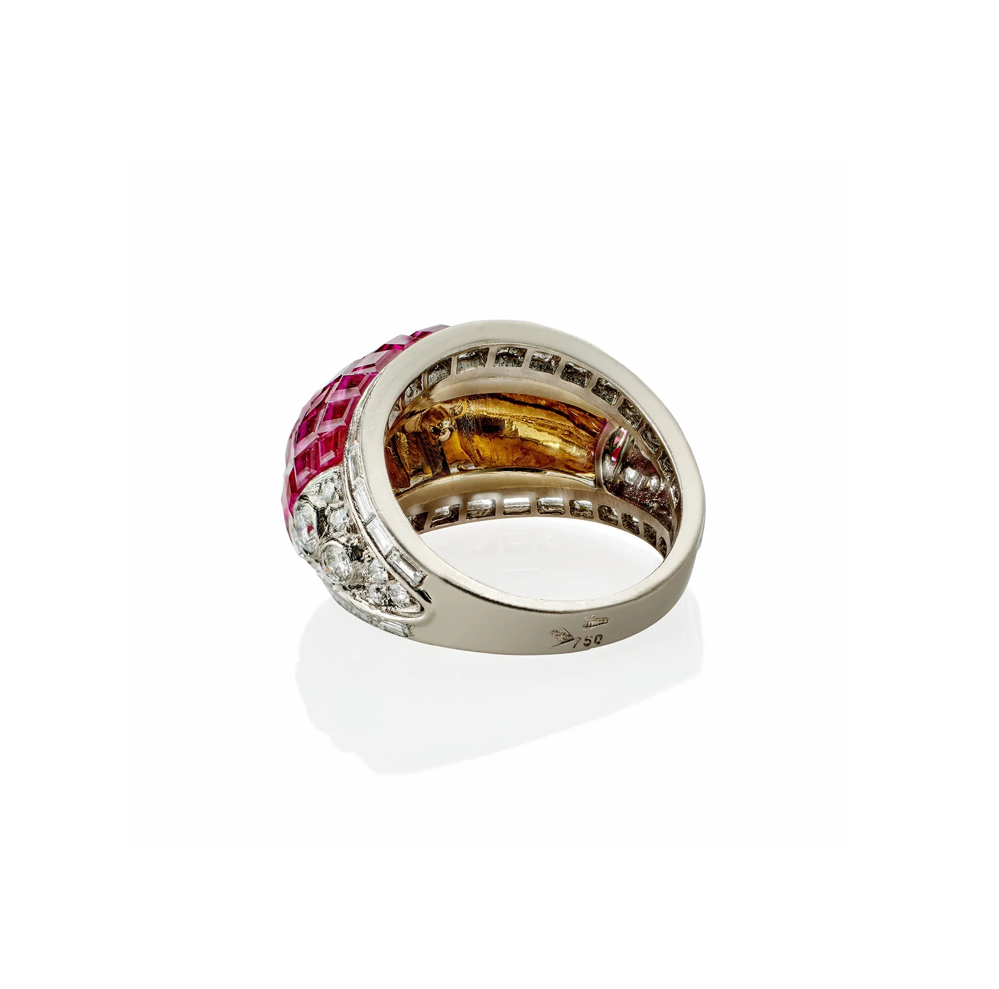 French Invisibly-Set Ruby and Diamond Bomb Ring
