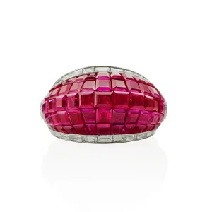 French Invisibly-Set Ruby and Diamond Bomb Ring