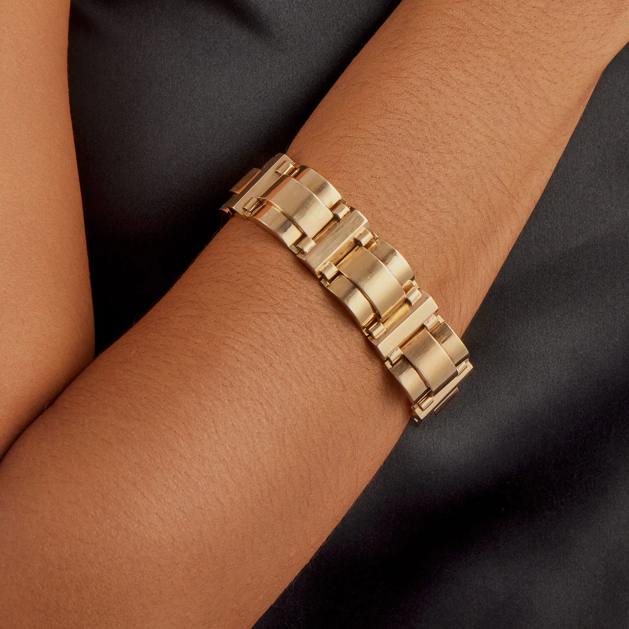 French Retro 18K Gold Tank Track Bracelet