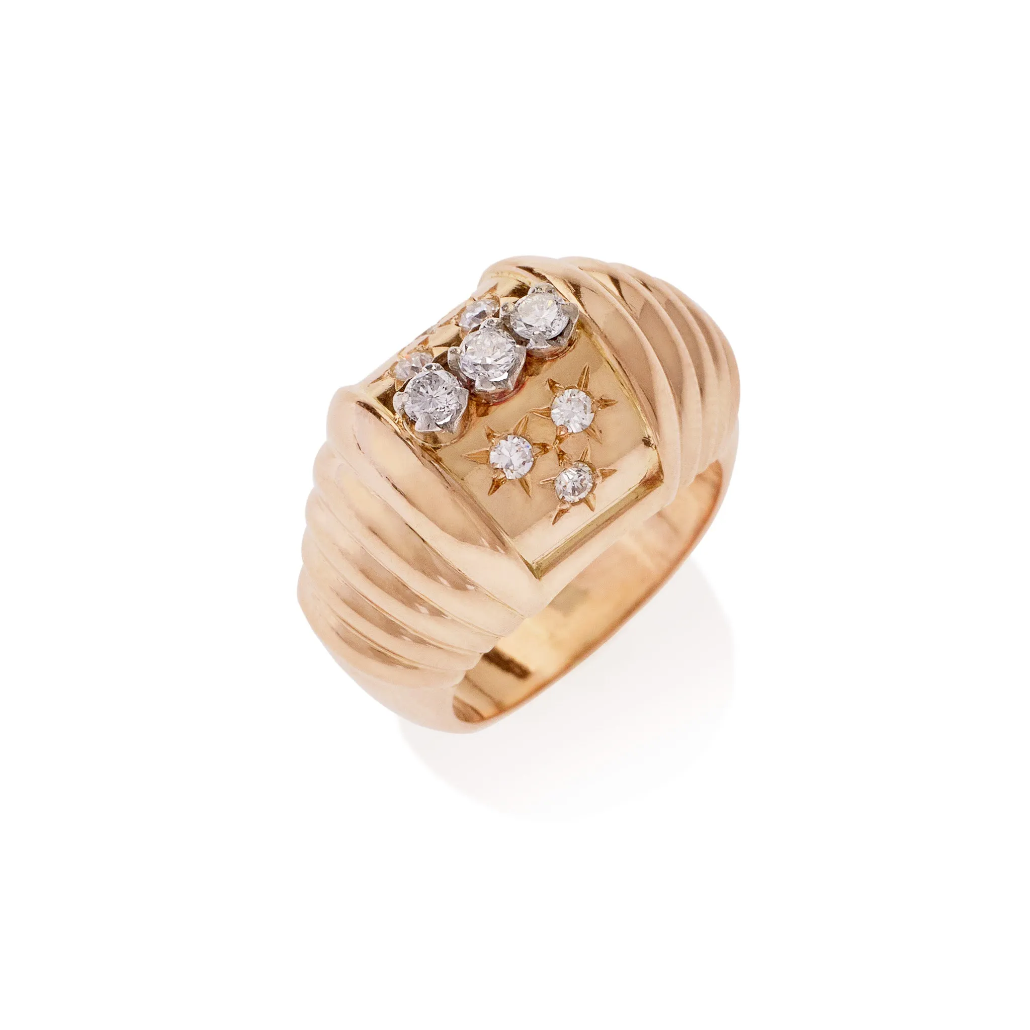 French Retro Star-Set Diamond Ring