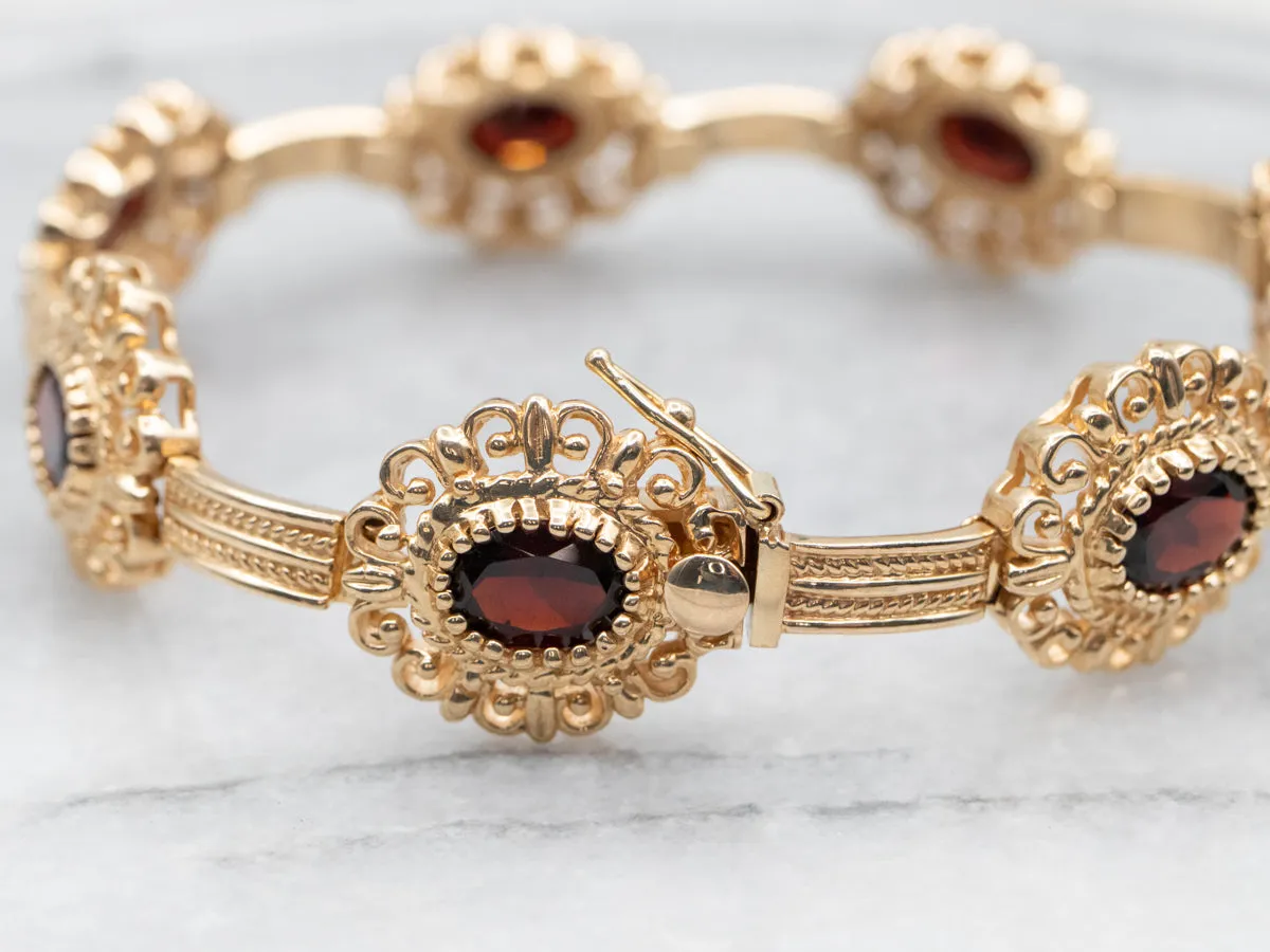 Garnet Bracelet with Scrolling Frame