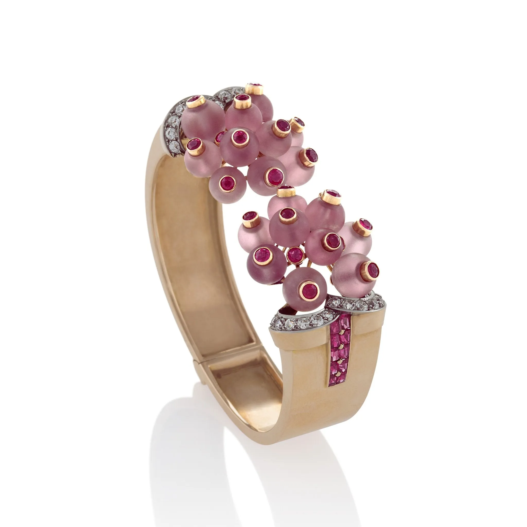 Georges Verger Rose Quartz and Ruby Cuff
