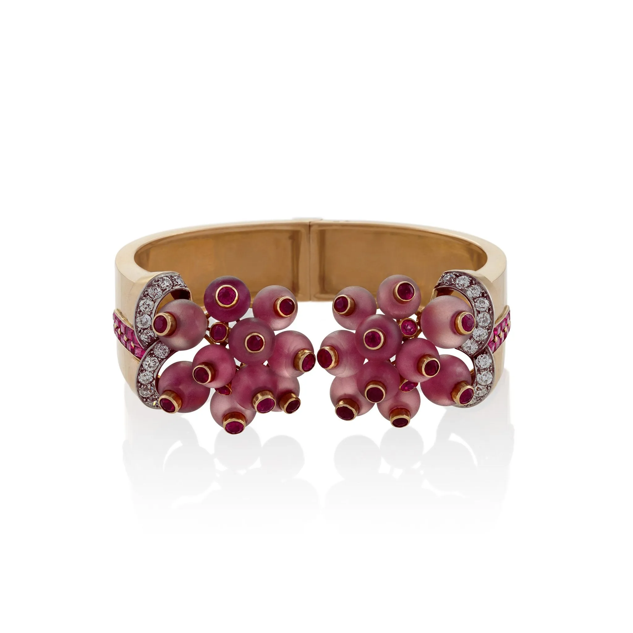 Georges Verger Rose Quartz and Ruby Cuff