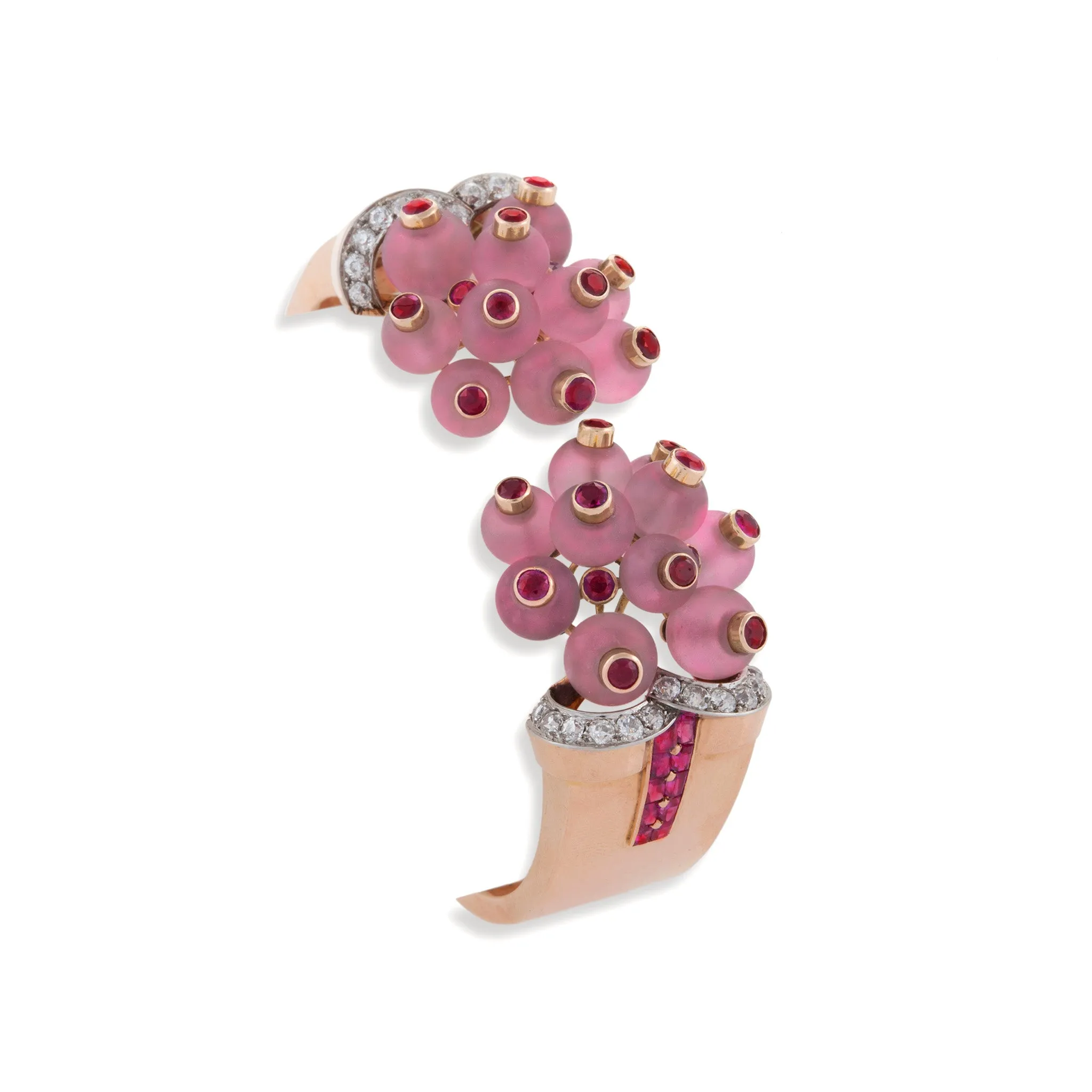 Georges Verger Rose Quartz and Ruby Cuff