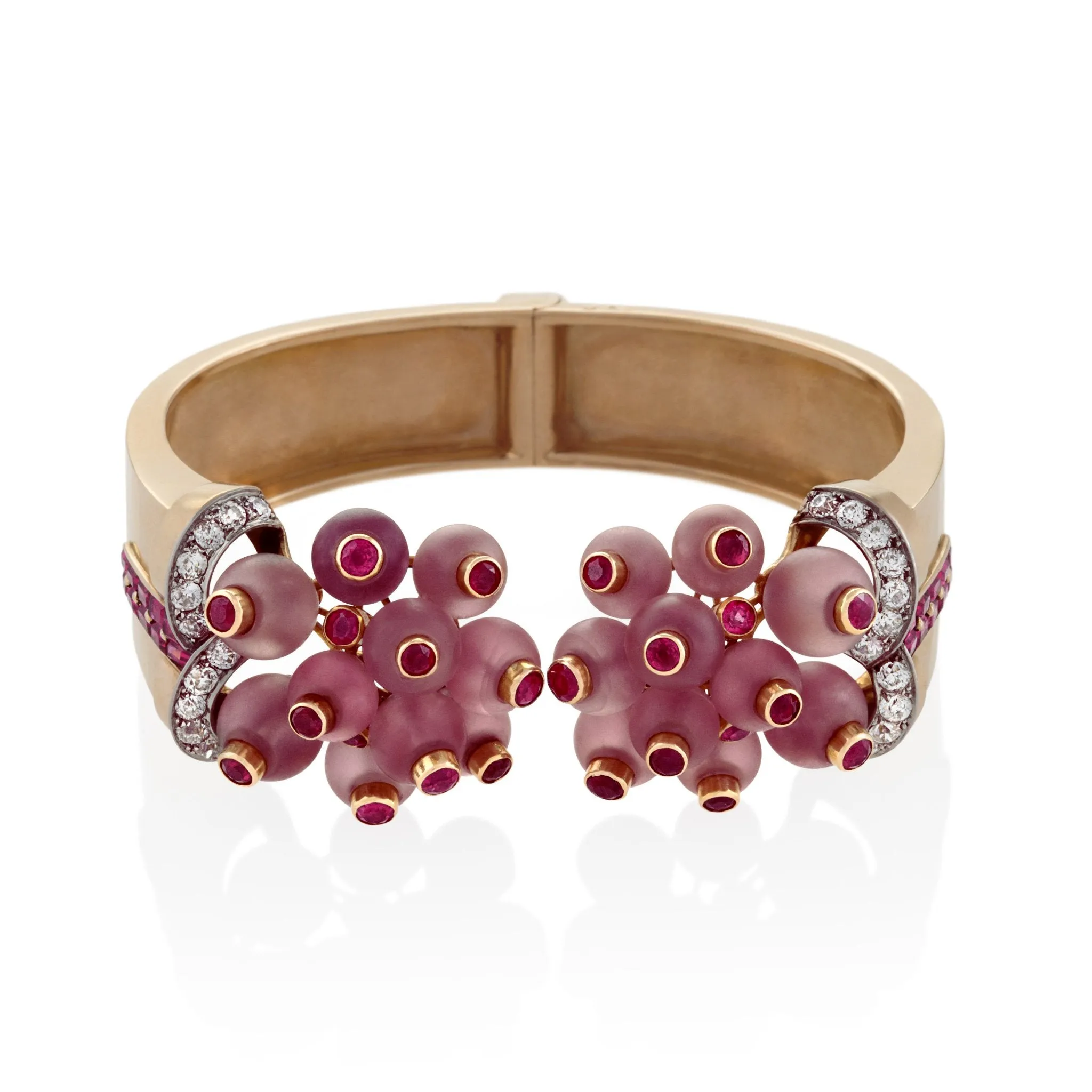 Georges Verger Rose Quartz and Ruby Cuff