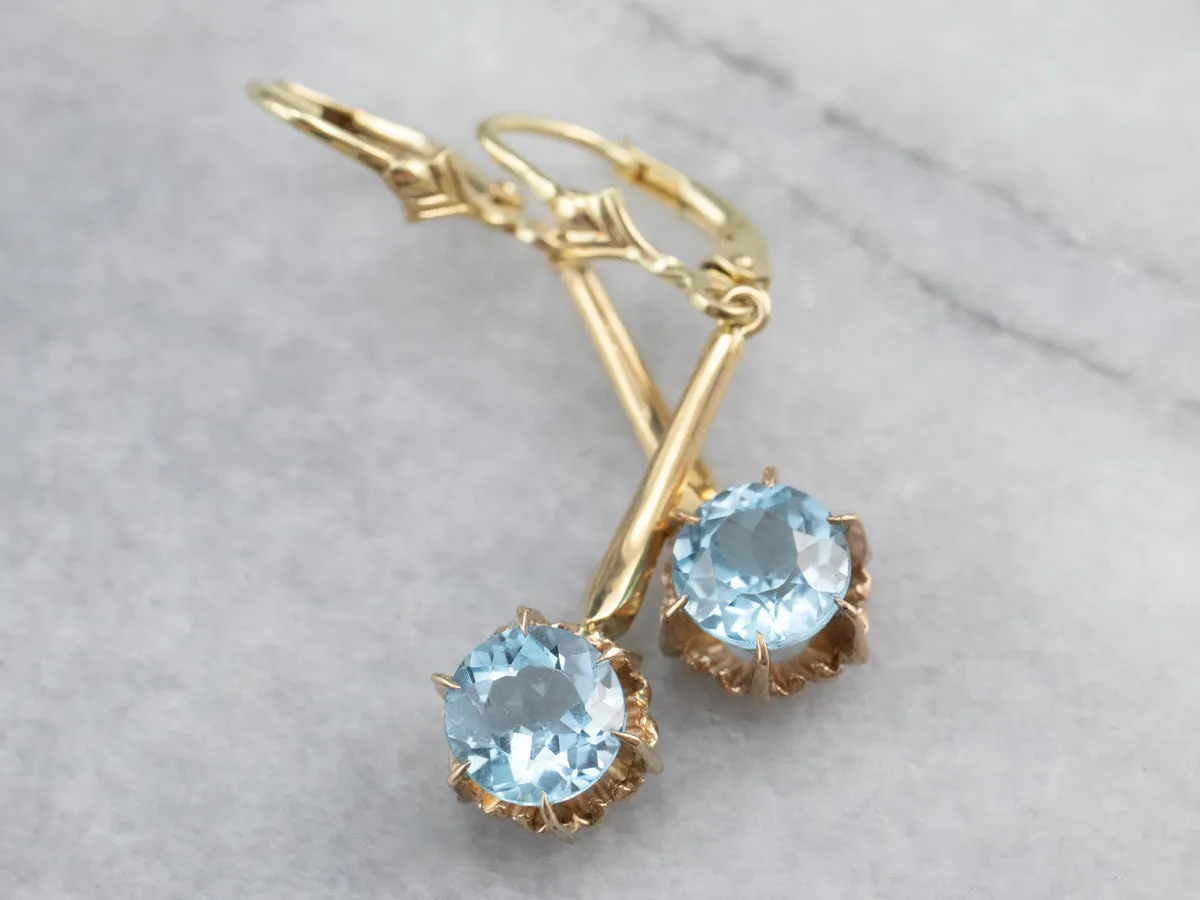 Gold Blue Topaz Drop Earrings