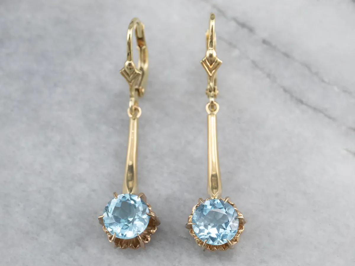 Gold Blue Topaz Drop Earrings