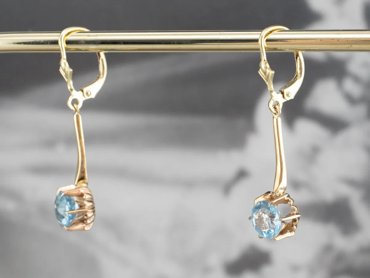Gold Blue Topaz Drop Earrings