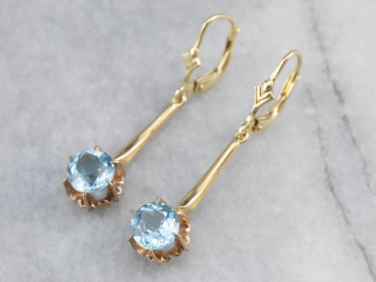 Gold Blue Topaz Drop Earrings
