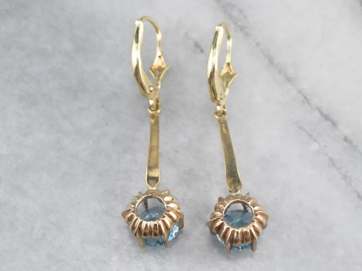 Gold Blue Topaz Drop Earrings