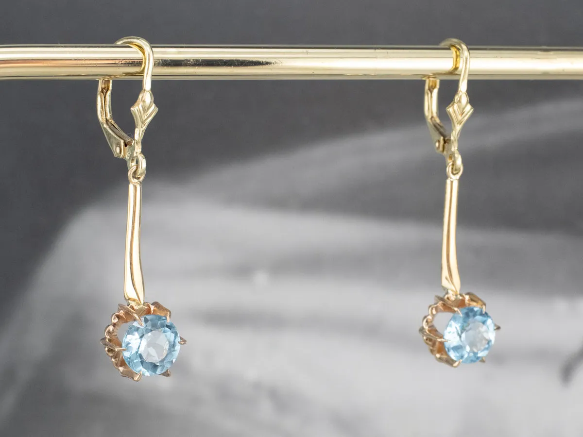 Gold Blue Topaz Drop Earrings