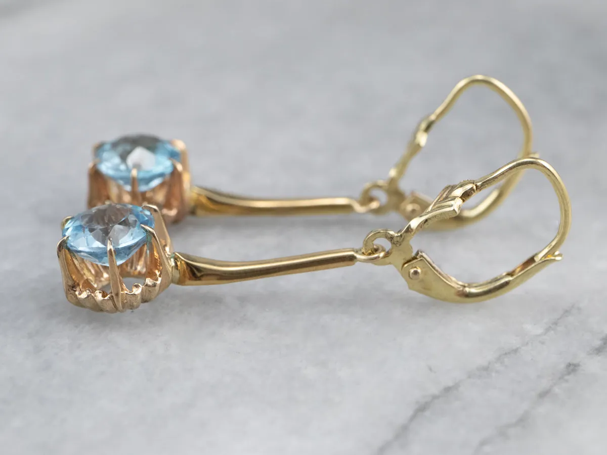 Gold Blue Topaz Drop Earrings