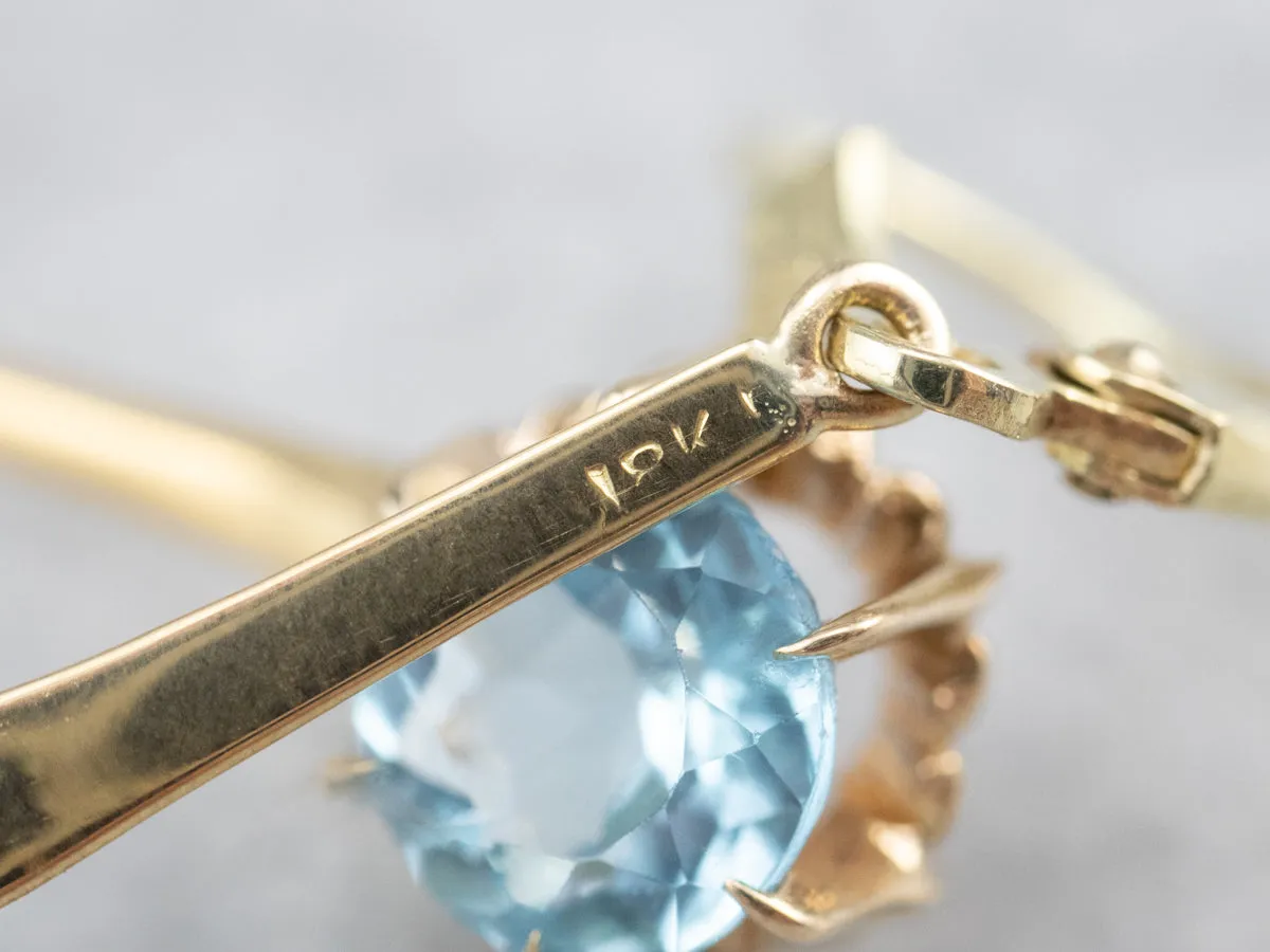 Gold Blue Topaz Drop Earrings