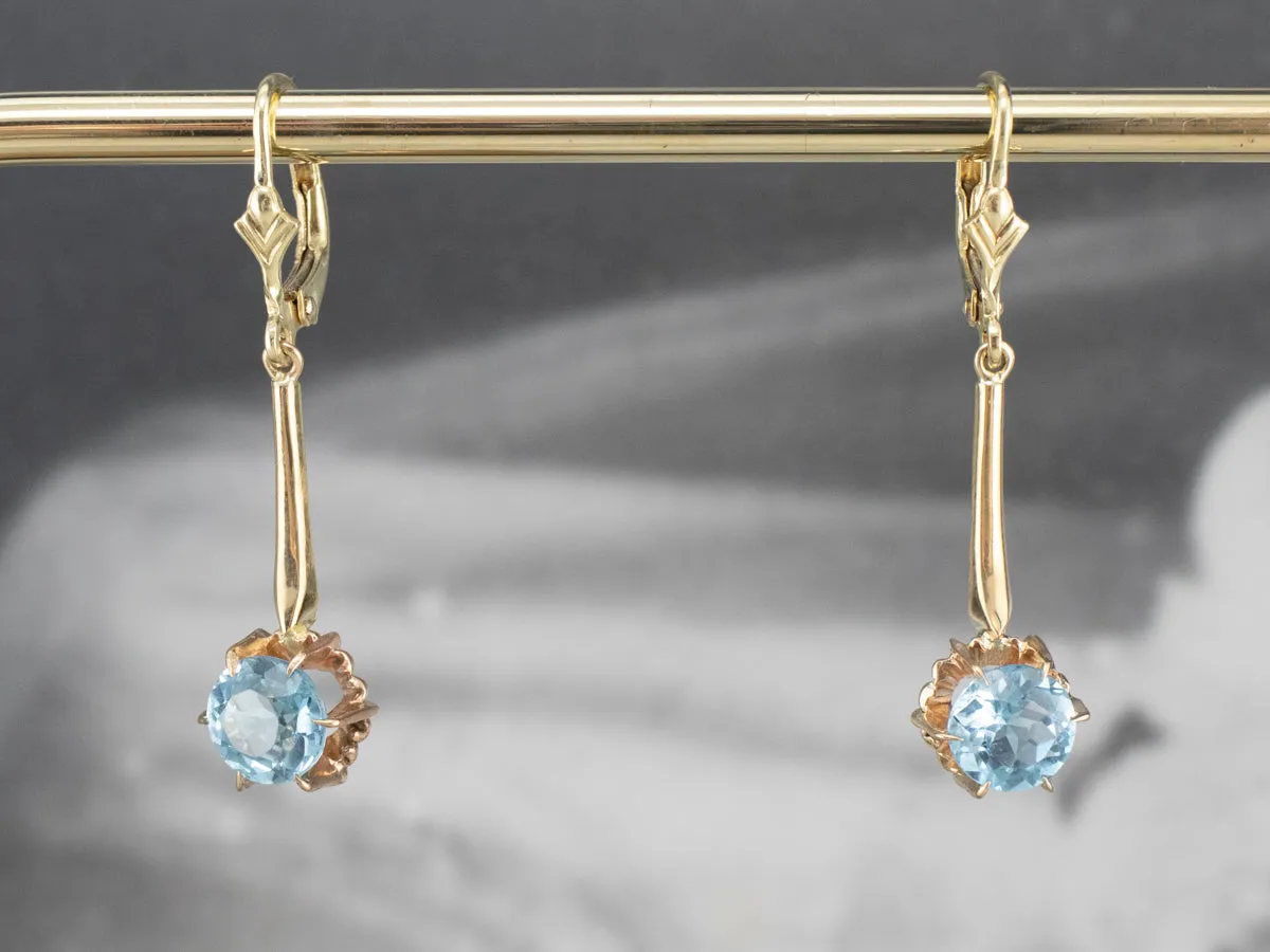 Gold Blue Topaz Drop Earrings