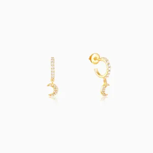 Golden Crescent Moon Dangling Earrings
