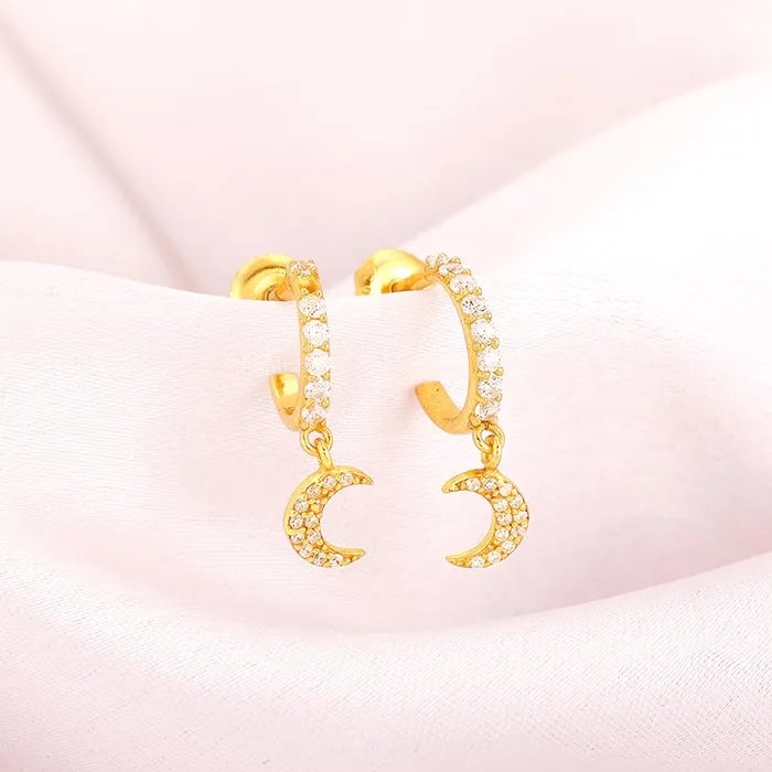 Golden Crescent Moon Dangling Earrings