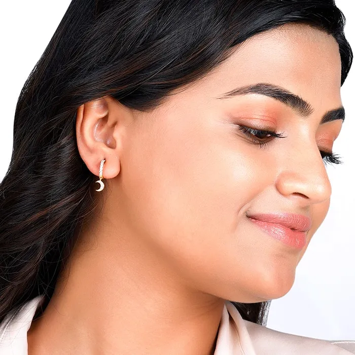 Golden Crescent Moon Dangling Earrings